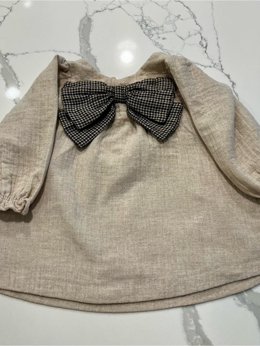 ZARA Kids Beige Linen-Blend Dress with Gingham Bow❤️